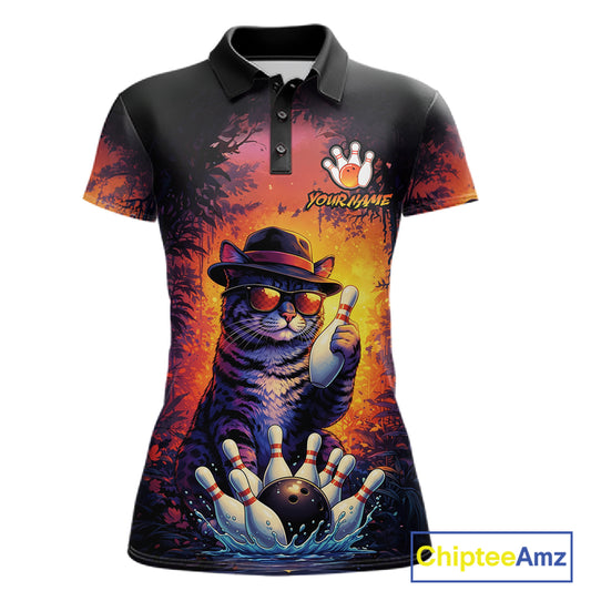 Personalized Vintage Funny Cat Bowling Shirt For Women Custom Bowling Jersey Team Polo & 1/4 Zip TDM5861