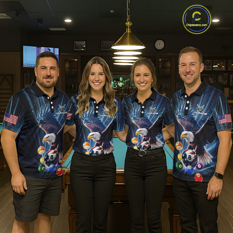 Blue 8 Ball US Flag Eagle Lightning Billiard Shirt For Women Custom Pool Team Jersey Polo & 1/4 Zip TDM5375