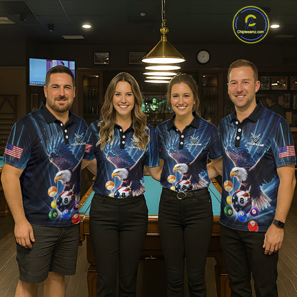 Blue 8 Ball US Flag Eagle Lightning Billiard Shirt For Women Custom Pool Team Jersey Polo & 1/4 Zip TDM5375