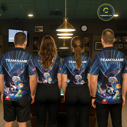 Blue 8 Ball US Flag Eagle Lightning Billiard Shirt For Women Custom Pool Team Jersey Polo & 1/4 Zip TDM5375