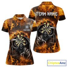 Load image into Gallery viewer, Personalized Orange Flaming Grim Reaper Darts Shirt For Women Custom Fire Darts Team Jersey TDM4974