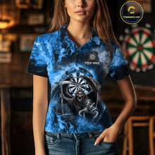 Load image into Gallery viewer, Personalized Blue Flaming Grim Reaper Darts Shirt For Women Custom Fire Darts Team Jersey TDM4975