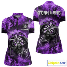 Load image into Gallery viewer, Personalized Purple Flaming Grim Reaper Darts Shirt For Women Custom Fire Darts Team Jersey TDM4976