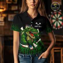 Load image into Gallery viewer, Black And Green Funny Sauropod Darts Shirt For Women Custom Darts Jersey Team Polo &amp; 1/4 Zip TDM5917