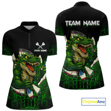 Load image into Gallery viewer, Black And Green Funny Sauropod Darts Shirt For Women Custom Darts Jersey Team Polo &amp; 1/4 Zip TDM5917