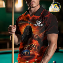 Load image into Gallery viewer, Orange Fire Flame US Flag Grim Reaper Men&#39;s Billiards Shirts Custom 8 Ball Pool Team Jersey TDM5200