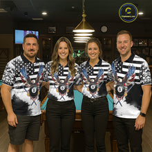 Load image into Gallery viewer, Custom Eagle American Flag 8 Ball Billiard Shirt For Women, Grunge Pool Team Jersey Polo &amp; 1/4 Zip TDM5718