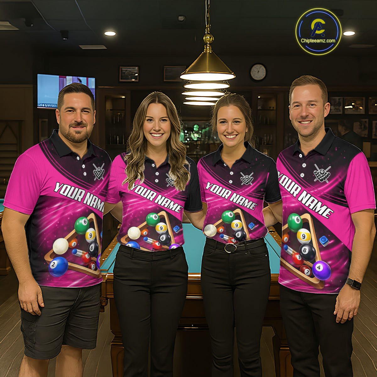 Pink And Black Billiard Jersey For Women Custom Pool Balls Billiard Team Shirt Polo & 1/4 Zip TDM6329