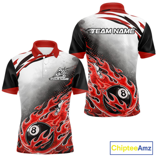 Red Flaming 8 Ball Billiard Jersey Custom Men's Billiard Polo & Quarter Zip, Pool Team Jersey TDM5726