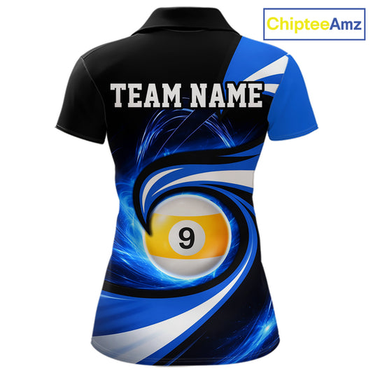 Black And Blue 8 Ball & 9 Ball Billiard Shirt For Women Custom Pool Jersey Team Polo & 1/4 Zip TDM6343