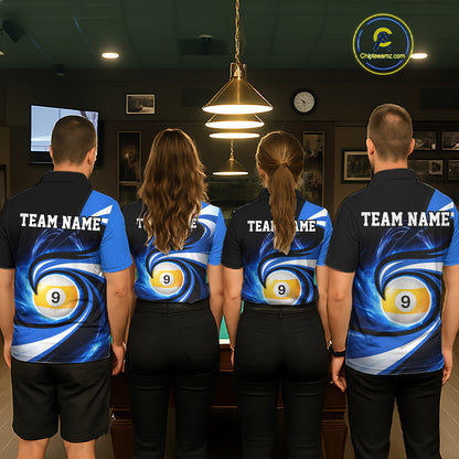 Black And Blue 8 Ball & 9 Ball Billiard Shirt For Women Custom Pool Jersey Team Polo & 1/4 Zip TDM6343