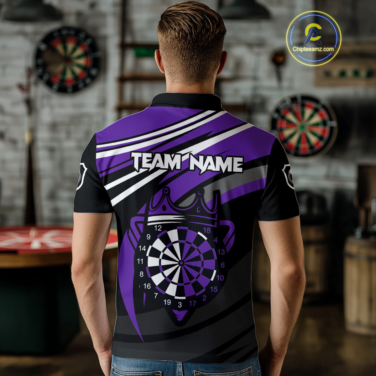 Black And Purple Dartboard Crown Darts Shirt For Men Custom Darts Sport Jersey Team Polo & 1/4 Zip TDM4794