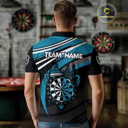 Black & Turquoise Dartboard Crown Darts Shirt For Men Custom Darts Jersey Team Polo & 1/4 Zip TDM4795