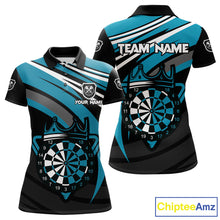 Load image into Gallery viewer, Black &amp; Turquoise Dartboard Crown Darts Shirt For Women Custom Darts Jersey Team Polo &amp; 1/4 Zip TDM4795