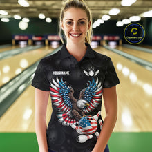 Load image into Gallery viewer, Personalized American Flag Eagle Bowling Polo &amp; 1/4 Zip For Women, Patriotic Bowling Team Jersey TDM6098