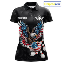 Load image into Gallery viewer, Personalized American Flag Eagle Bowling Polo &amp; 1/4 Zip For Women, Patriotic Bowling Team Jersey TDM6098