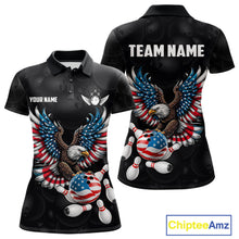 Load image into Gallery viewer, Personalized American Flag Eagle Bowling Polo &amp; 1/4 Zip For Women, Patriotic Bowling Team Jersey TDM6098