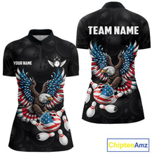 Load image into Gallery viewer, Personalized American Flag Eagle Bowling Polo &amp; 1/4 Zip For Women, Patriotic Bowling Team Jersey TDM6098