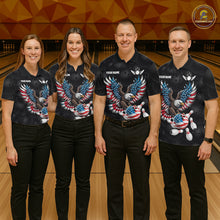 Load image into Gallery viewer, Personalized American Flag Eagle Bowling Polo &amp; 1/4 Zip For Women, Patriotic Bowling Team Jersey TDM6098