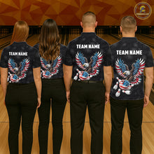 Load image into Gallery viewer, Personalized American Flag Eagle Bowling Polo &amp; 1/4 Zip For Women, Patriotic Bowling Team Jersey TDM6098