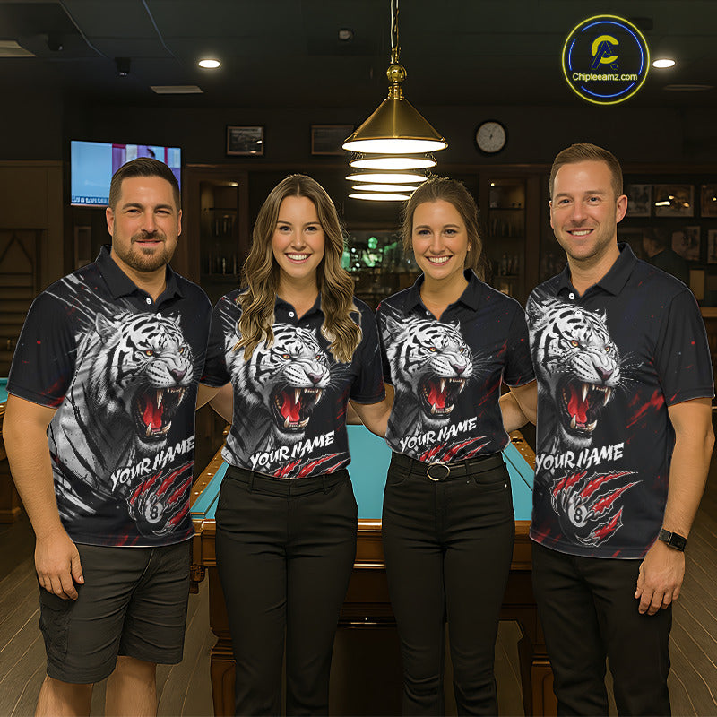 Personalized Tiger 8 Ball Pool Billiard Shirt For Women, Billiard Team Jersey Polo & 1/4 Zip |Red TDM5495