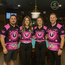 Load image into Gallery viewer, Black And Pink 8 Ball Pool Heart Billiard Shirt For Women Custom Valentine Billiard Gifts TDM5748