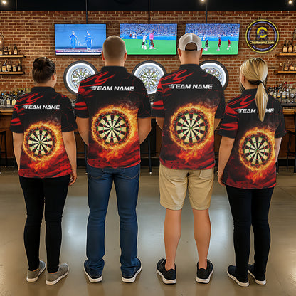 Red Flaming Dartboard Fire Darts Shirt For Women Custom Darts Jersey Team Polo & Quarter Zip TDM5501