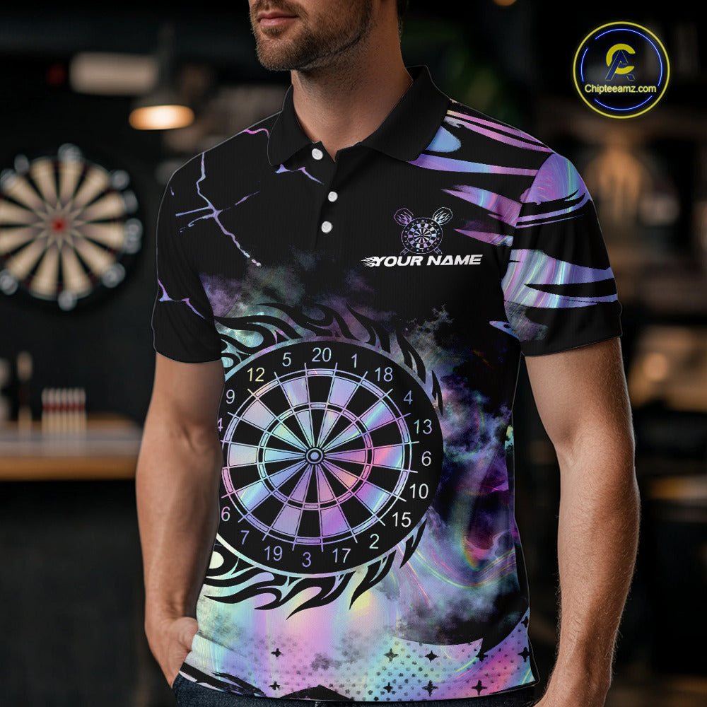 Holographic Flaming Dartboard Custom Darts Shirt For Men, Darts Jersey Team Polo & 1/4 Zip TDM5502