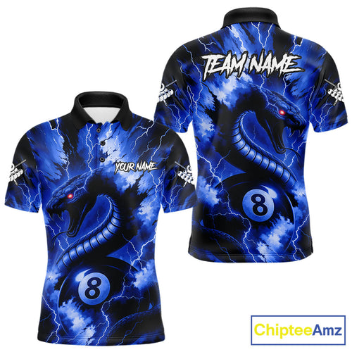 Blue 8 Ball Thunder Lightning Cobra Snake Billiard Shirt For Men Custom Billiard League Pool Jersey TDM4839