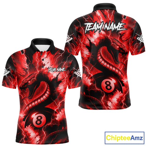Red 8 Ball Thunder Lightning Cobra Snake Billiard Shirt For Men Custom Billiard League Pool Jersey TDM4840
