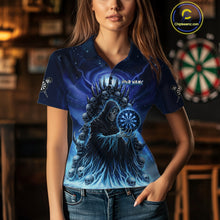 Load image into Gallery viewer, Personalized Blue Grim Reaper Darts Jersey For Women Custom Skull Dart Team Polo &amp; Quarter Zip Shirt TDM5058