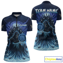 Load image into Gallery viewer, Personalized Blue Grim Reaper Darts Jersey For Women Custom Skull Dart Team Polo &amp; Quarter Zip Shirt TDM5058