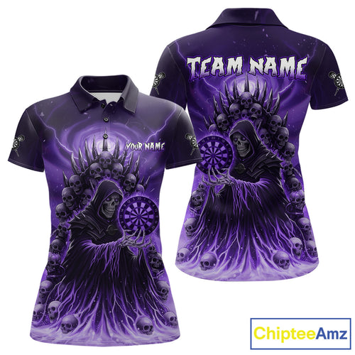 Personalized Purple Grim Reaper Darts Jersey For Women Custom Skull Darts Team Polo & Quarter Zip  TDM5059