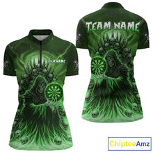 Load image into Gallery viewer, Personalized Green Grim Reaper Darts Jersey For Women Custom Skull Darts Team Polo &amp; Quarter Zip  TDM5060