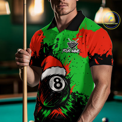 Green & Red Splash Santa Christmas 8 Ball Billiard Shirt For Men Custom Xmas Gift For Pool Player TDM4846