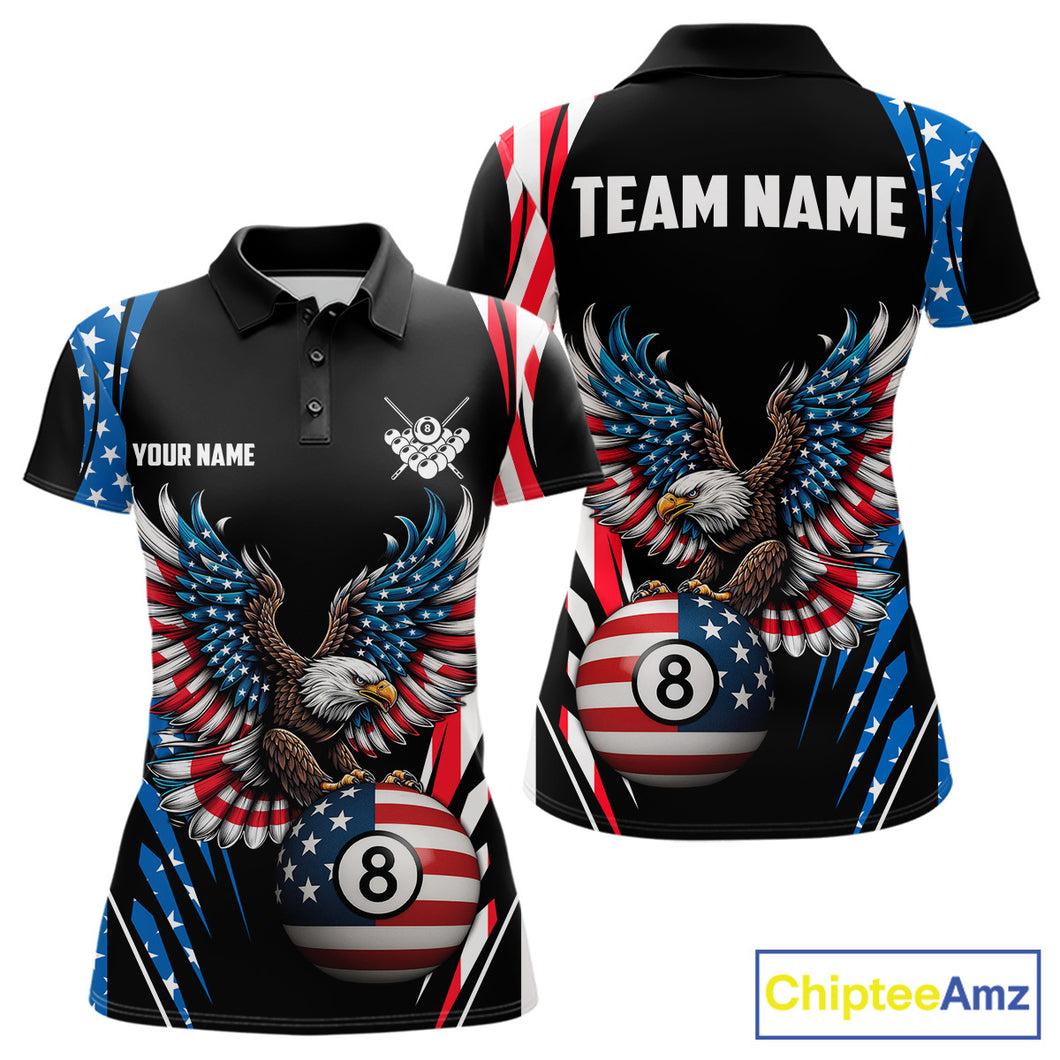 Personalized American Flag Eagle Patriotic Billiard Shirt For Women Custom 8 Ball Pool Team Jersey TDM4860