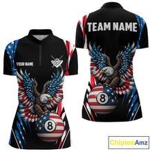Load image into Gallery viewer, Personalized American Flag Eagle Patriotic Billiard Shirt For Women Custom 8 Ball Pool Team Jersey TDM4860