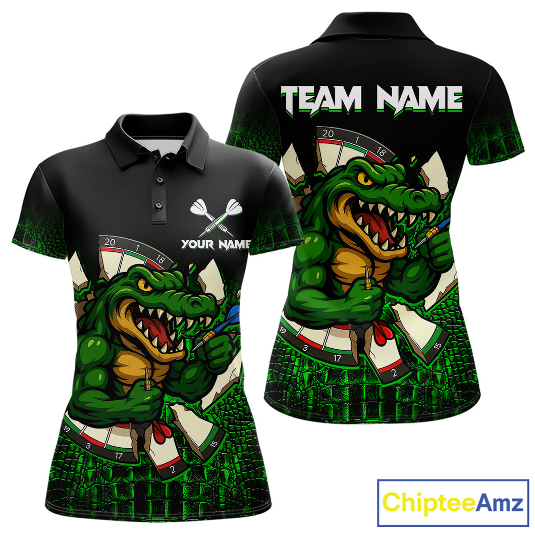 Black And Green Funny Alligator Darts Shirt For Women Custom Darts Jersey Team Polo & 1/4 Zip TDM4877