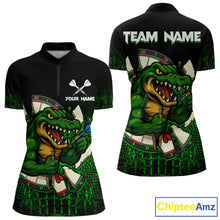 Load image into Gallery viewer, Black And Green Funny Alligator Darts Shirt For Women Custom Darts Jersey Team Polo &amp; 1/4 Zip TDM4877