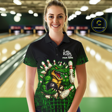 Load image into Gallery viewer, Black And Green Funny Alligator Bowling Shirt For Women Custom Bowling Jersey Team Polo &amp; 1/4 Zip TDM5818