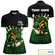 Load image into Gallery viewer, Black And Green Funny Alligator Bowling Shirt For Women Custom Bowling Jersey Team Polo &amp; 1/4 Zip TDM5818