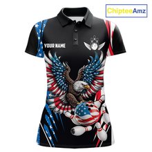 Load image into Gallery viewer, Personalized American Flag Eagle Bowling Polo &amp; 1/4 Zip For Women, Patriotic Bowling Team Jersey TDM5822