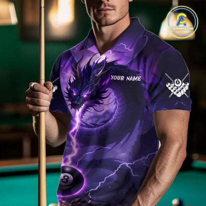 Purple 8 Ball Lightning Dragon Billiard Jersey For Men Custom Pool Team Shirt Polo & 1/4 Zip TDM5114