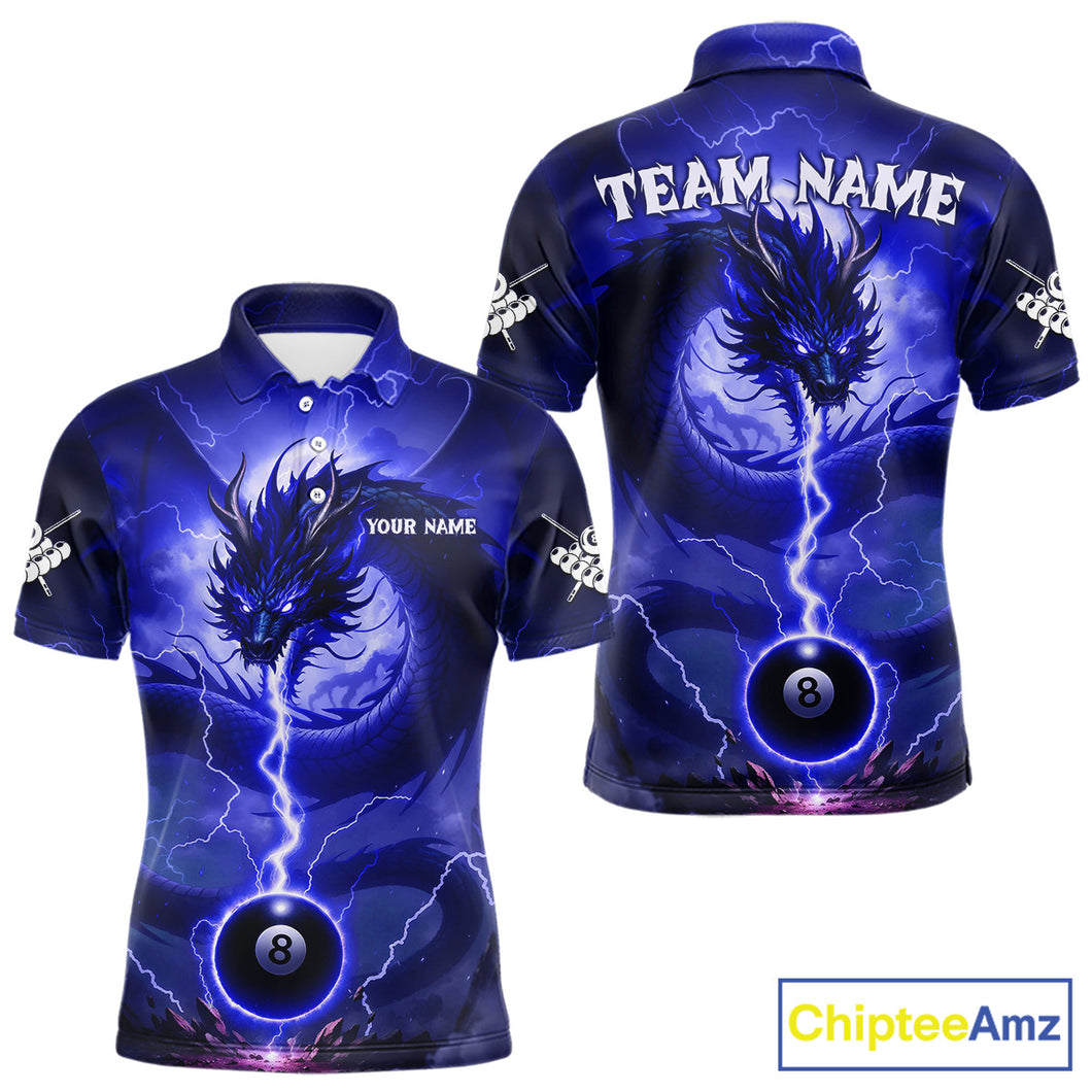 Blue 8 Ball Lightning Dragon Billiard Jersey For Men Custom Pool Team Shirt Polo & 1/4 Zip TDM5115
