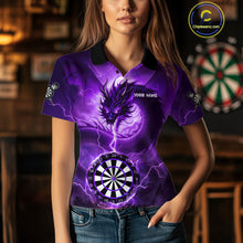 Load image into Gallery viewer, Purple Dartboard Lightning Dragon Womens Darts Shirt Custom Darts Jersey Team Polo &amp; 1/4 Zip TDM5119