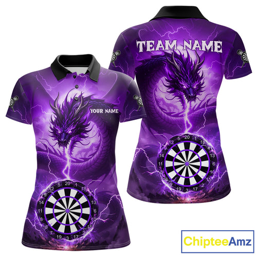 Purple Dartboard Lightning Dragon Womens Darts Shirt Custom Darts Jersey Team Polo & 1/4 Zip TDM5119