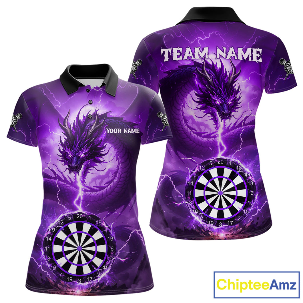 Purple Dartboard Lightning Dragon Womens Darts Shirt Custom Darts Jersey Team Polo & 1/4 Zip TDM5119