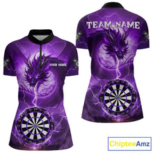 Load image into Gallery viewer, Purple Dartboard Lightning Dragon Womens Darts Shirt Custom Darts Jersey Team Polo &amp; 1/4 Zip TDM5119