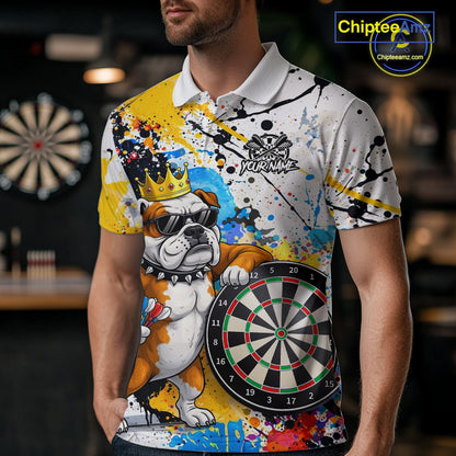 Funny Bulldog Colorful Darts Shirt For Men Custom Darts Jersey Team Polo & 1/4 Zip, Darts Gifts TDM5838