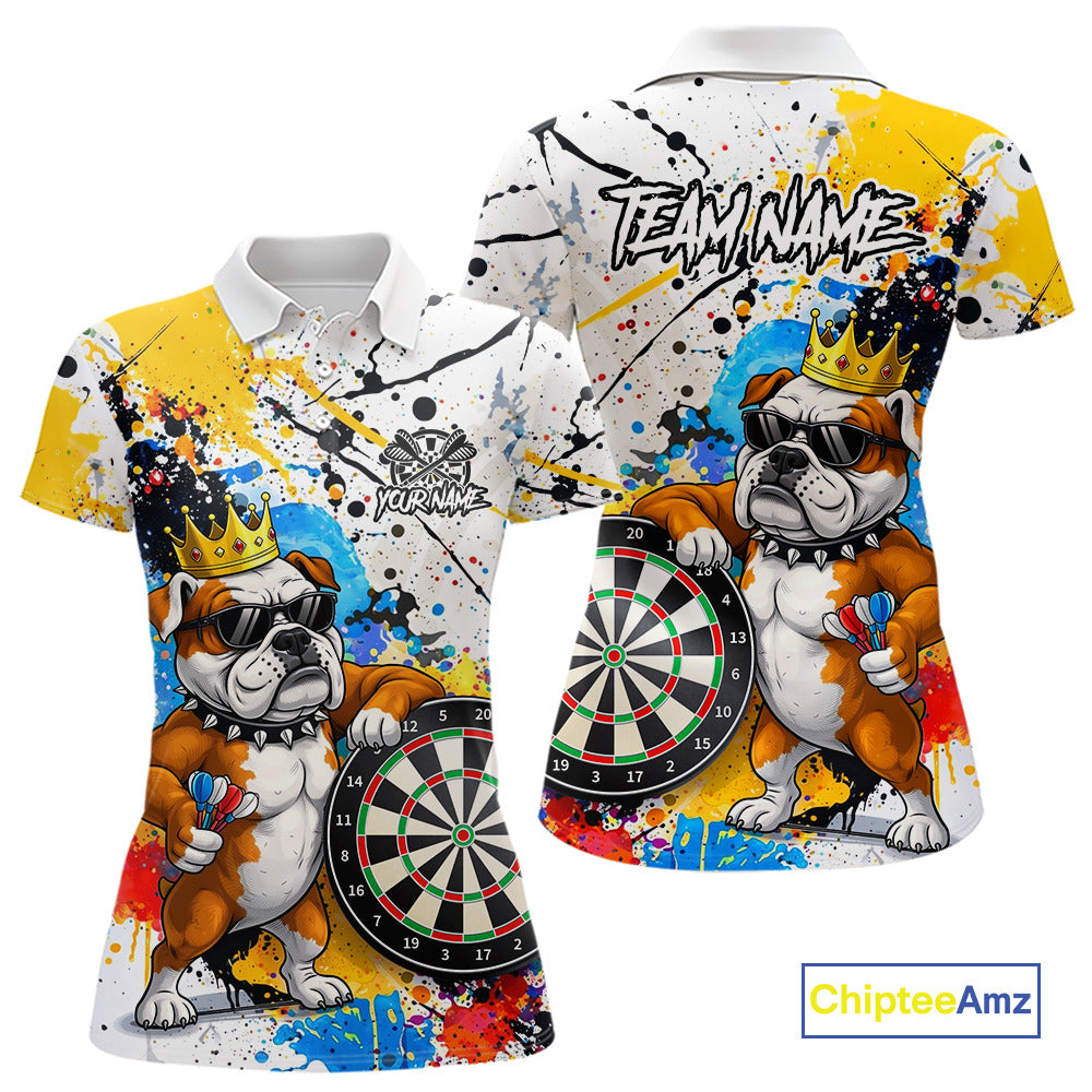 Funny Bulldog Colorful Darts Shirt For Women Custom Darts Jersey Team Polo & 1/4 Zip, Darts Gifts TDM5838